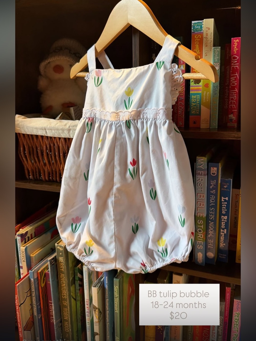 White Toddler Bubble Romper with Colorful Tulip Print